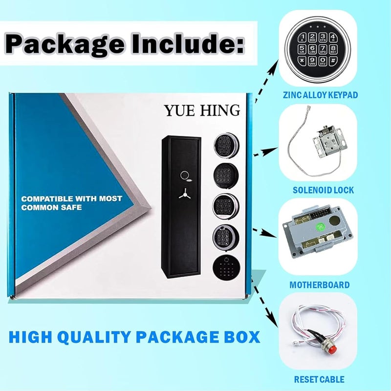 LEMOORE Electronic Gun Safe Lock Replacement, Zinc Alloy Keypad Gun Safe Lock with Solenoid Access,14 Ribbon Cable Motherboard & Reset Button Lock Set Chrome - Image 3